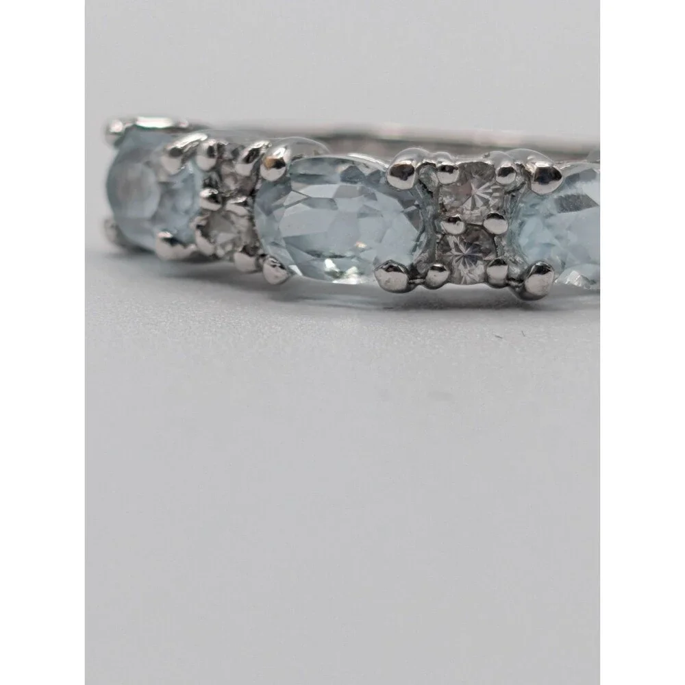 Light Blue Topaz Cubic Zirconia 925 Plated Silver Ring 1.6 Carat 2.95g